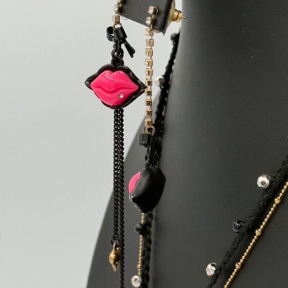 Betsey Johnson Lips First Date Hot Pink Necklace Earrings Set Statement - Picture 7 of 16